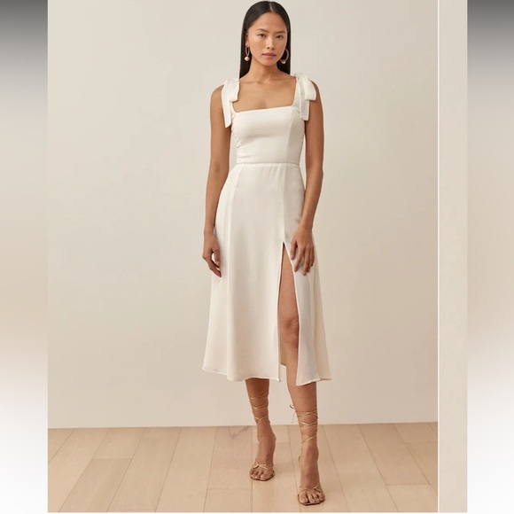 Reformation Dresses & Skirts - Elegant White Tie-Shoulder Midi Dress
